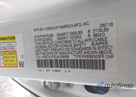 2018 Honda Accord Sport из США, поврежденный, VIN 1HGCV1F33JA195658